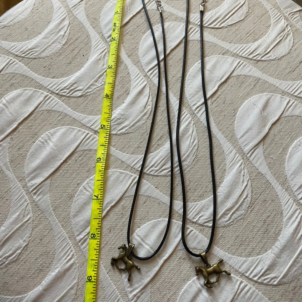 Two Bronze‎ Tone Horse Pendant Necklaces Black Cord Adjustable
